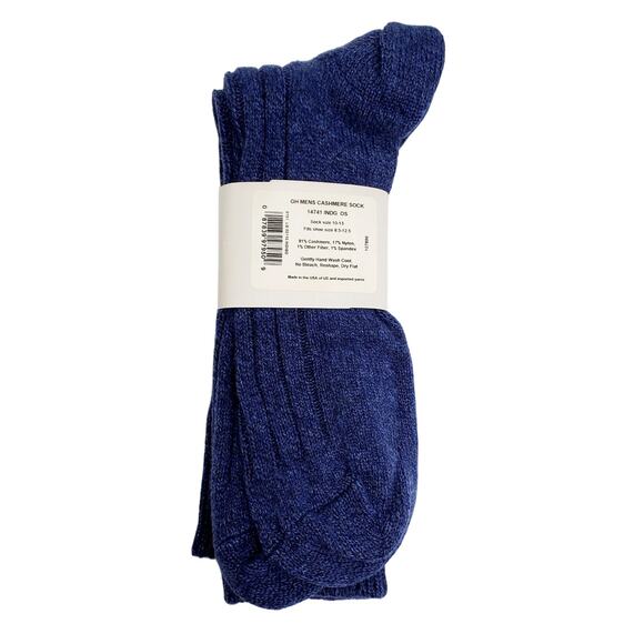 Mens Ribbed 81% Cashmere Mid Calf Socks 10-13 Warm Cozy Garnet Hill Indigo Blue - Picture 4 of 6